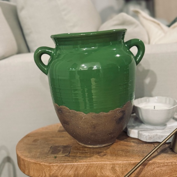 Apple Green Glazed Sand & Clay 2 Handle Jug10”